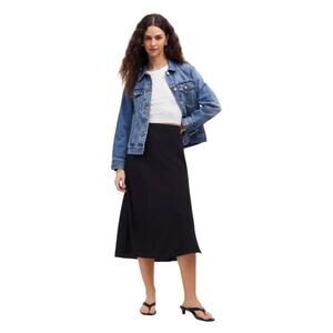 NWT 90s inspired Madewell The Layton Midi Slip Silk feel Skirt in Black Size 14